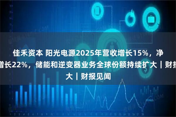 佳禾资本 阳光电源2025年营收增长15%，净利润增长22%，储能和逆变器业务全球份额持续扩大｜财报见闻