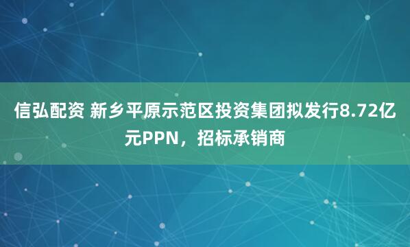 信弘配资 新乡平原示范区投资集团拟发行8.72亿元PPN，招标承销商